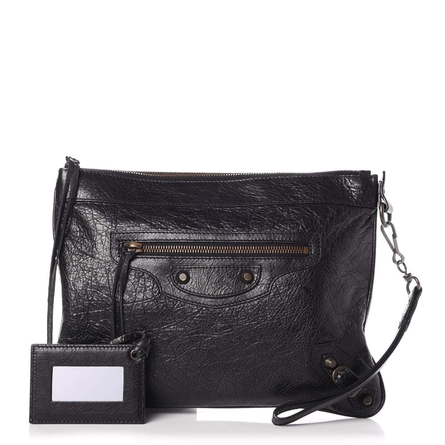 Agneau Classic Hardware Flat Handle Clutch Black