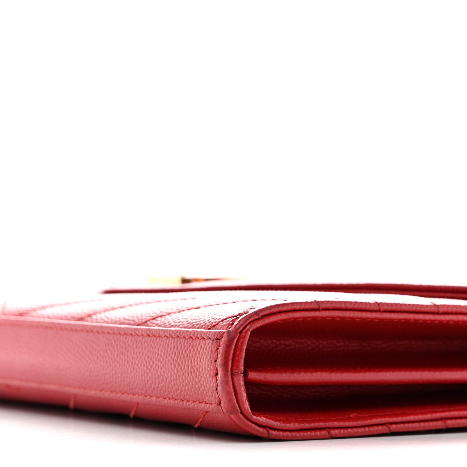 Saint Laurent Grain De Poudre Matelasse Chevron Monogram Chain Wallet Red 11 of 14