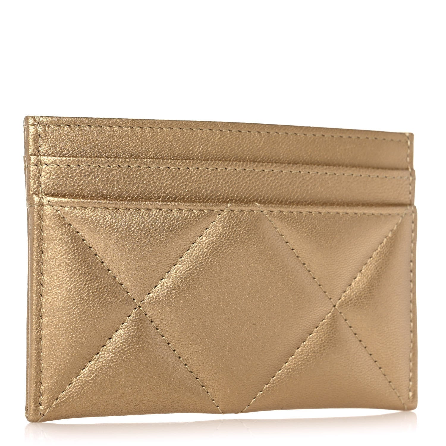 Chanel Metallic Lambskin Quilted Chanel 19 Card Holder Gold 3 of 10