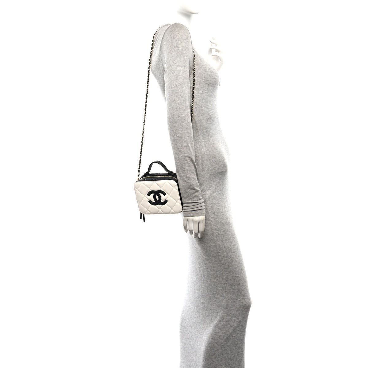 Caviar Quilted Small CC Filigree Vanity Case White Black