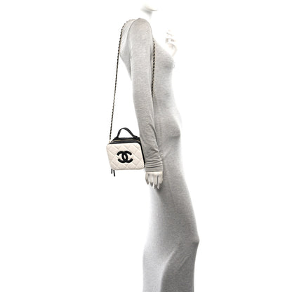 Chanel Caviar Quilted Small CC Filigree Vanity Case White Black 2 of 10