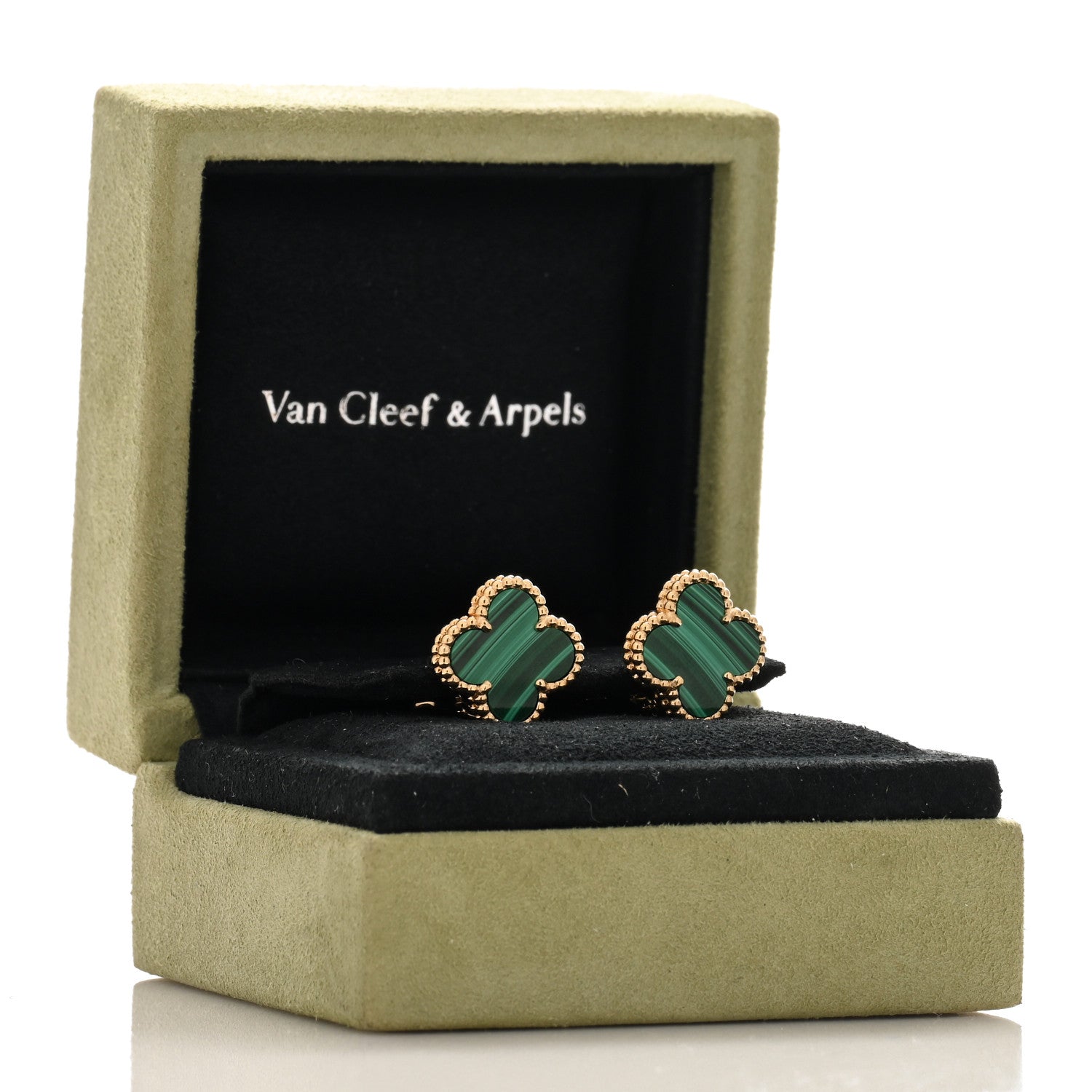 Van Cleef & Arpels 18K Yellow Gold Malachite Vintage Alhambra Earrings 5 of 5