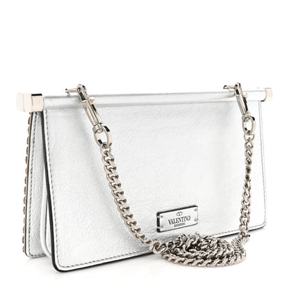 Valentino Garavani Nappa Beaded Embellished Carry Secrets Clutch Silver 3 of 11