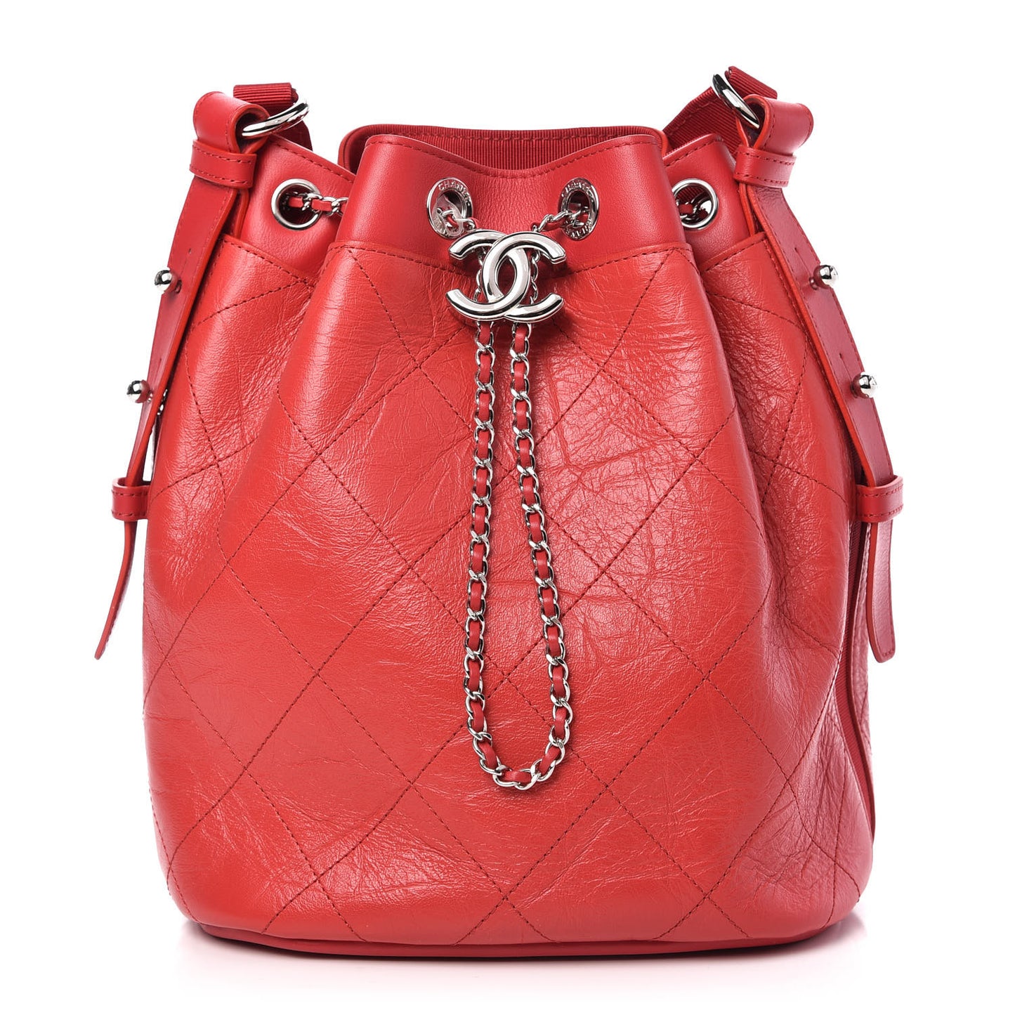 Aged Calfskin Quilted Medium CC Chain Bucket Drawstring Bag