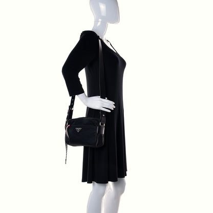 Prada Tessuto Nylon Studded New Vela Shoulder Bag Black Neon Pink 2 of 10