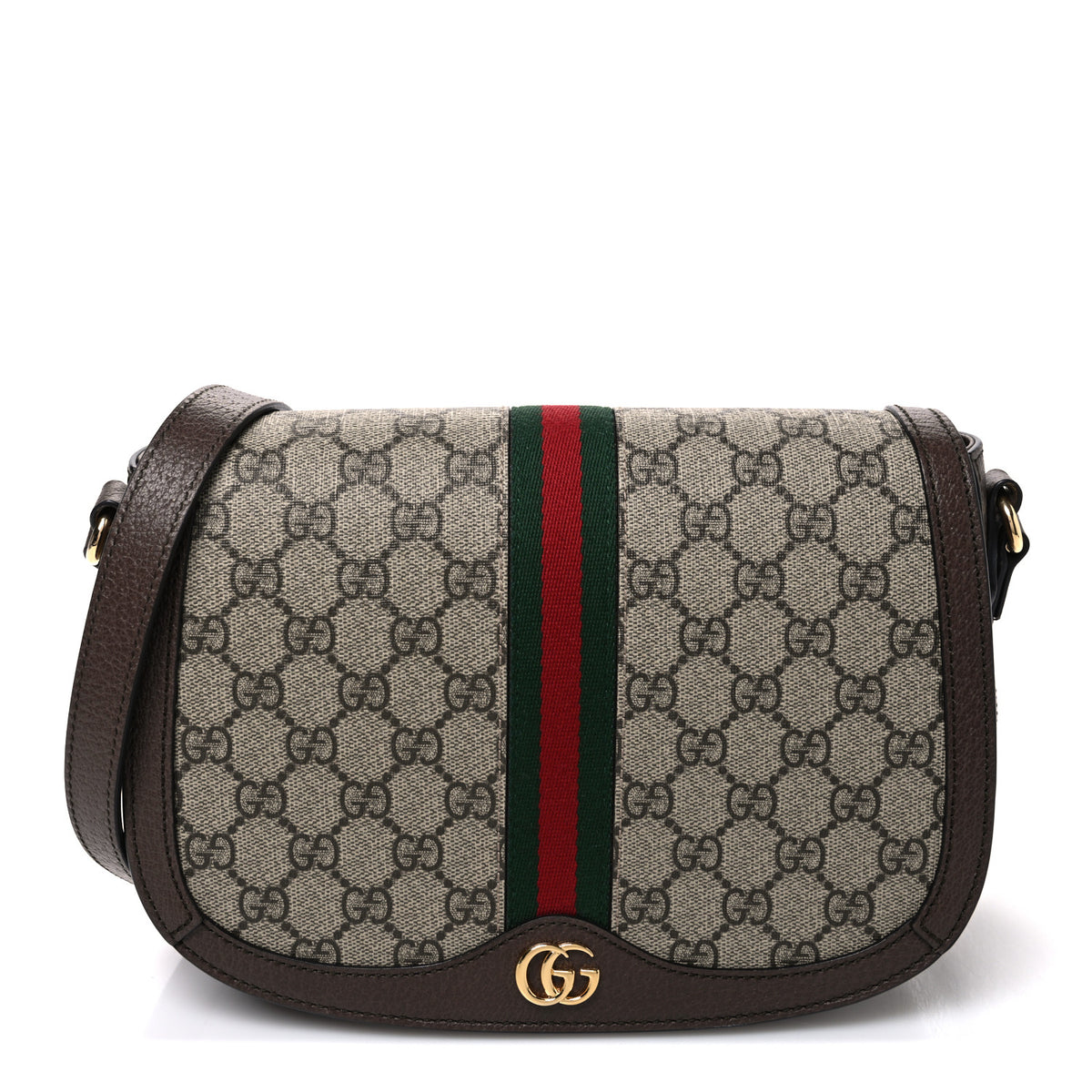 GG Supreme Monogram Web Small Ophidia Flap Messenger Bag Brown