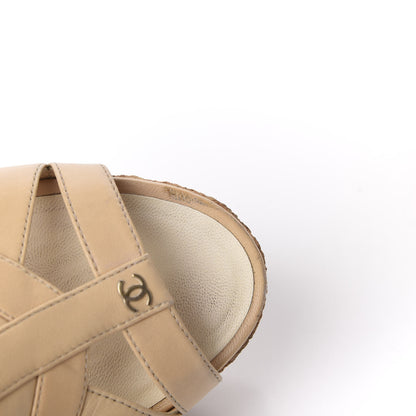 Chanel Lambskin Cork Pearl CC Platform Sandals 38 Beige 11 of 12