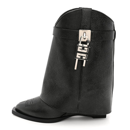 Givenchy Aged Calfskin Cowboy Shark Lock Ankle Boots  36 Black 1 of 8