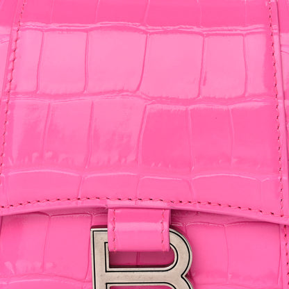 Balenciaga Shiny Calfskin Crocodile Embossed Hourglass Top Handle Bag XS Neon Pink 9 of 12