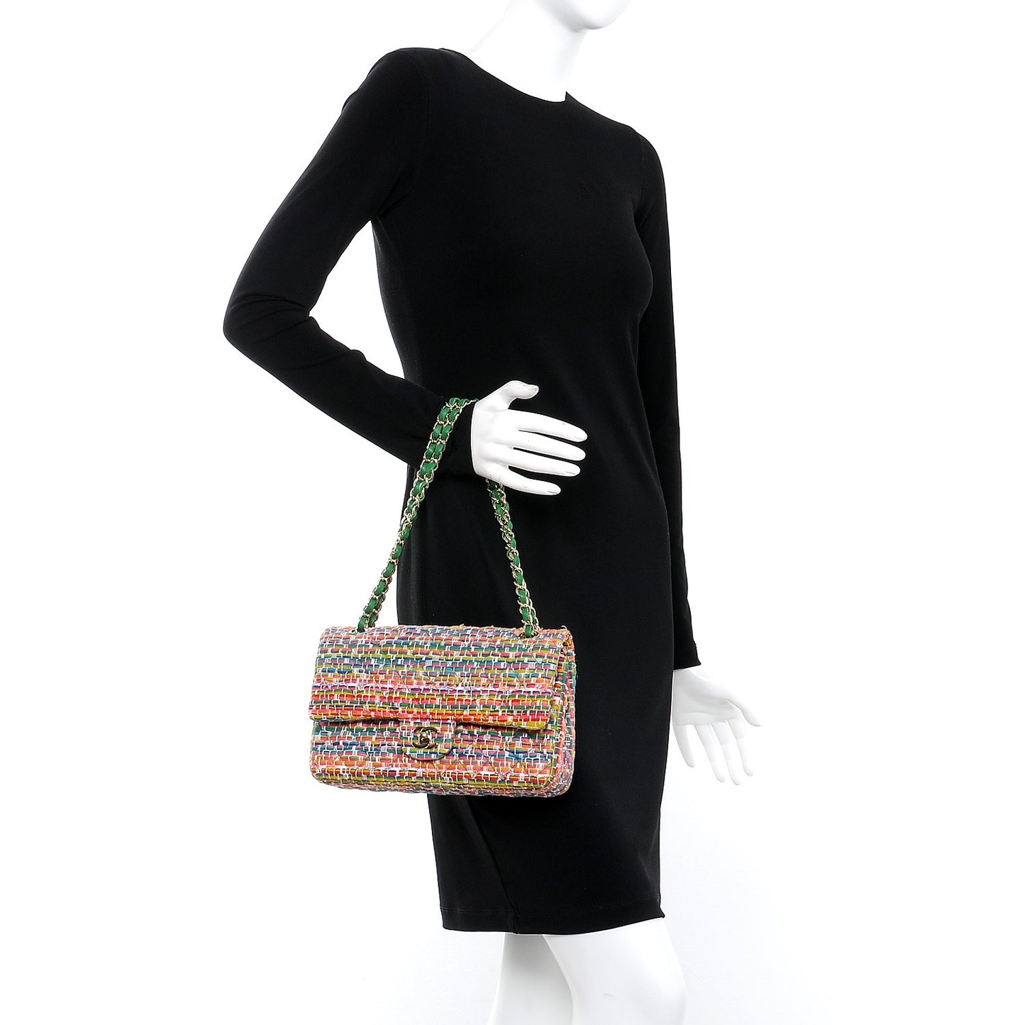 Tweed Quilted Medium Double Flap Multicolor