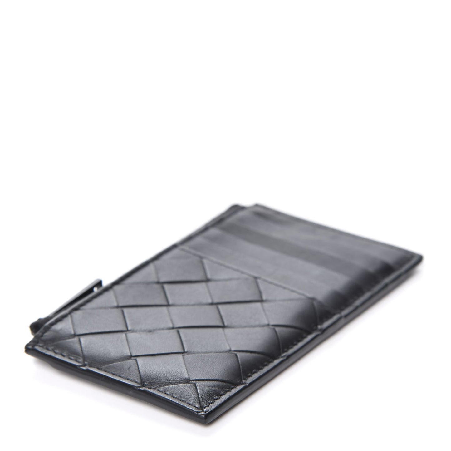 Calfskin Intrecciato Zip Card Holder Black