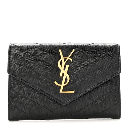 Saint Laurent Grain De Poudre Matelasse Chevron Small Monogram Envelope Wallet Black 1 of 6