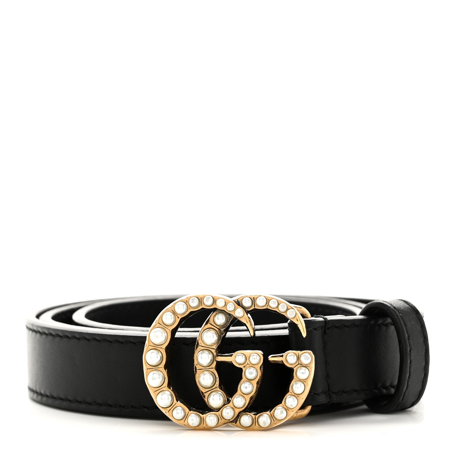 Gucci Calfskin Pearl Double G 20mm Belt 70 28 Black Cream 1 of 5