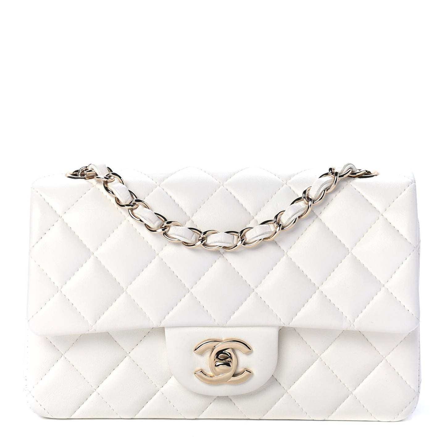 Lambskin Quilted Mini Rectangular Flap White