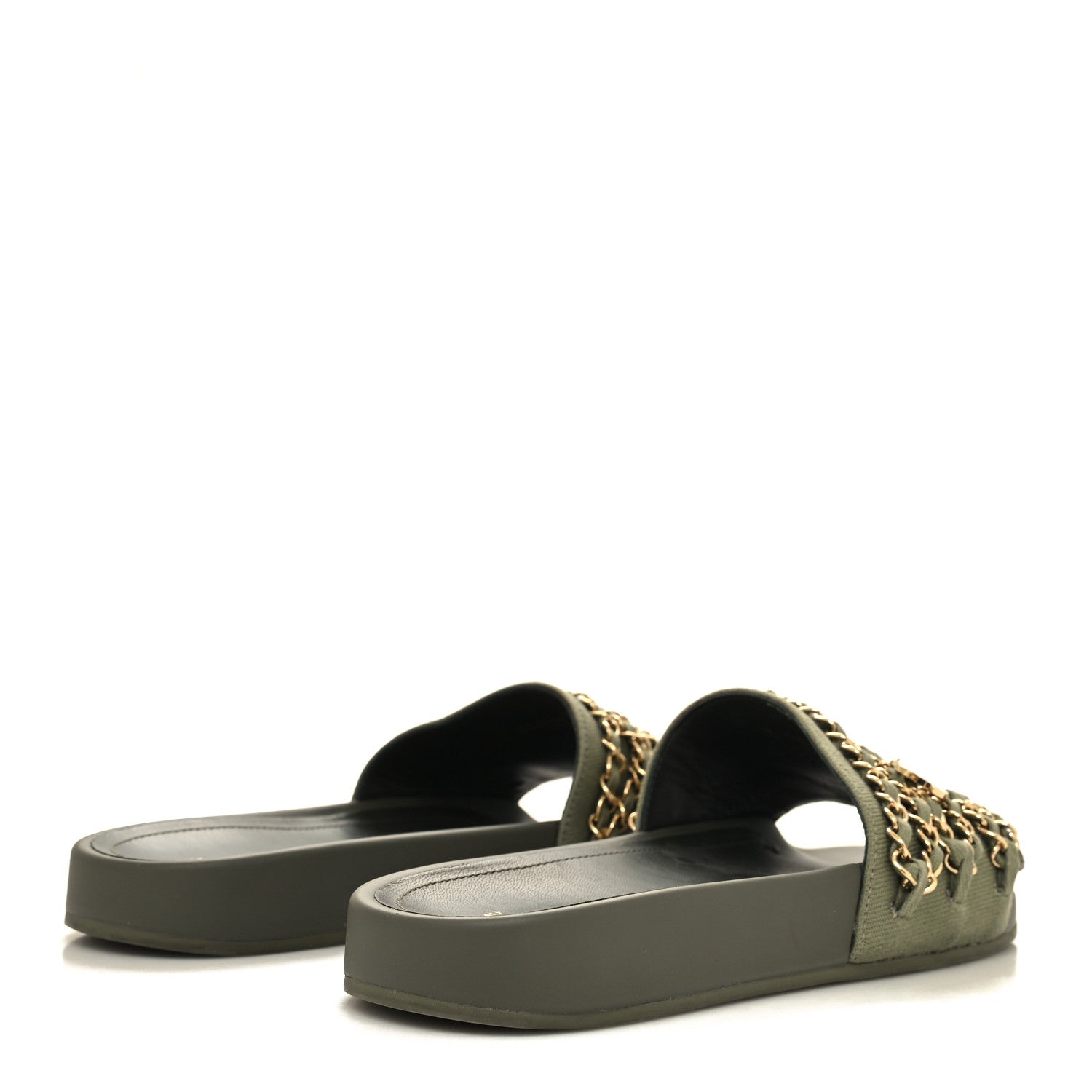 Chanel Canvas Chain Flat Sandals 37 Khaki 4 of 8