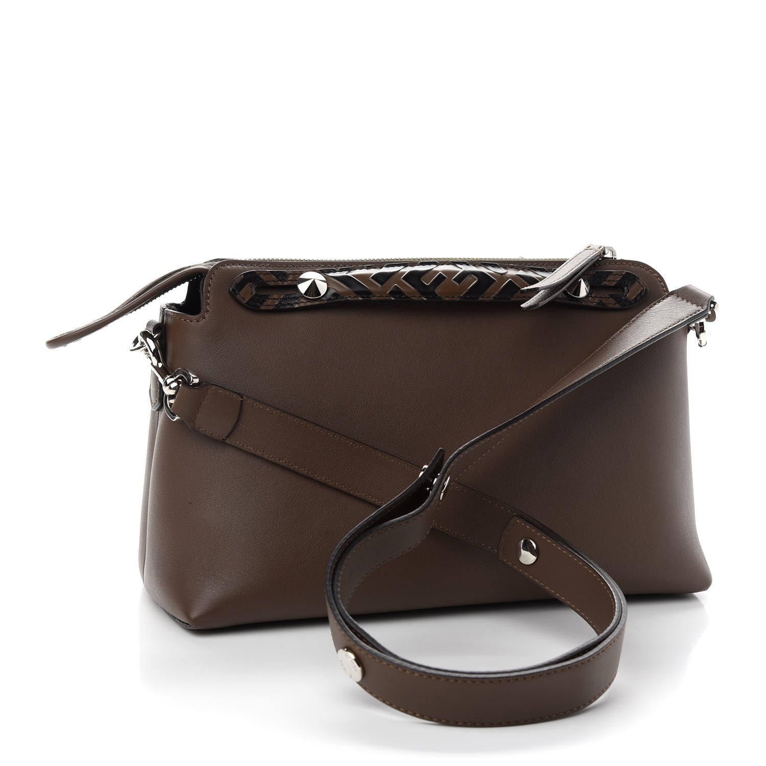 Fendi Vitello Dolce Bi-Color FF 1974 Embossed Medium By The Way Boston Bag Maya Black 3 of 10