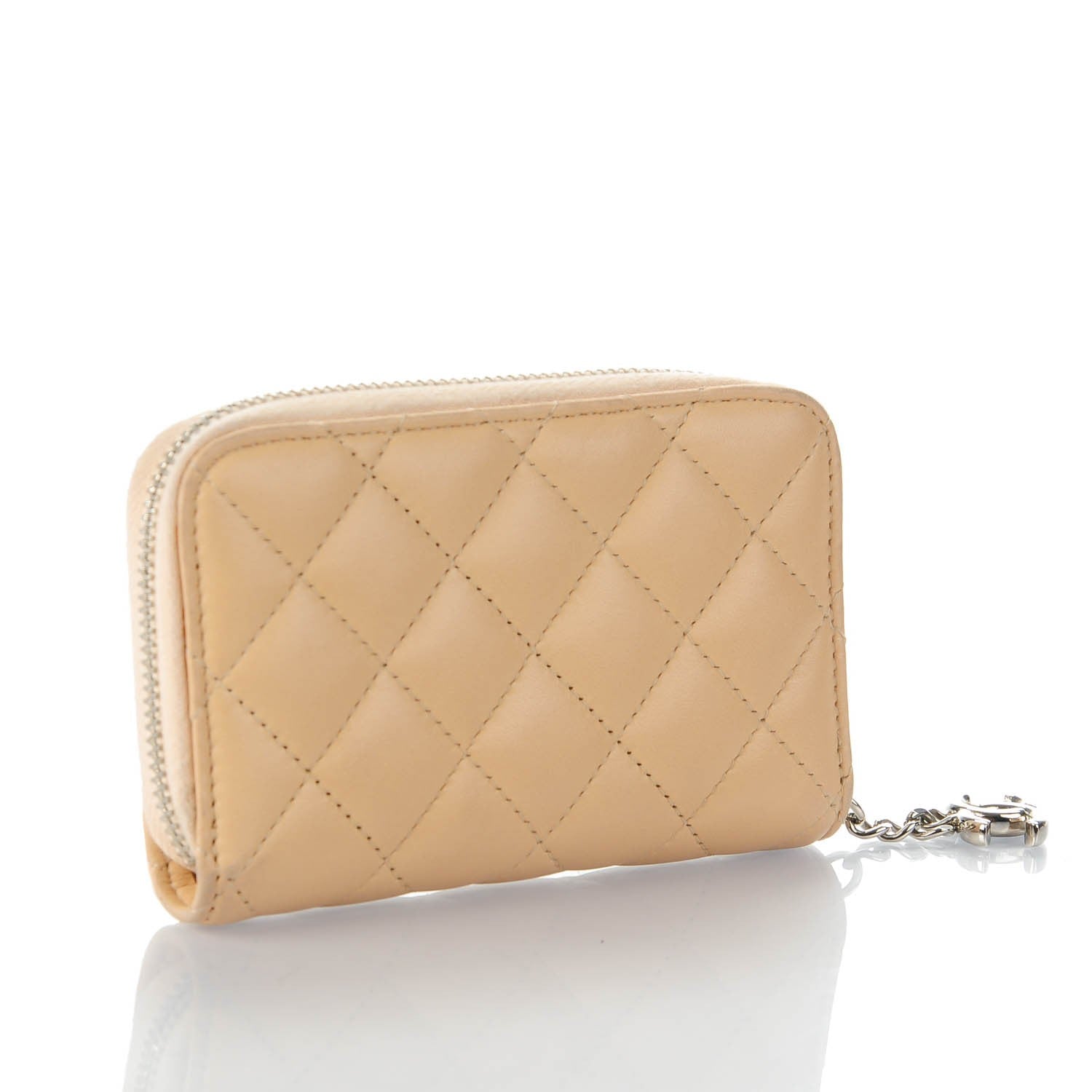 Chanel Lambskin Quilted Zip Around Card Holder Beige Clair 3 of 8