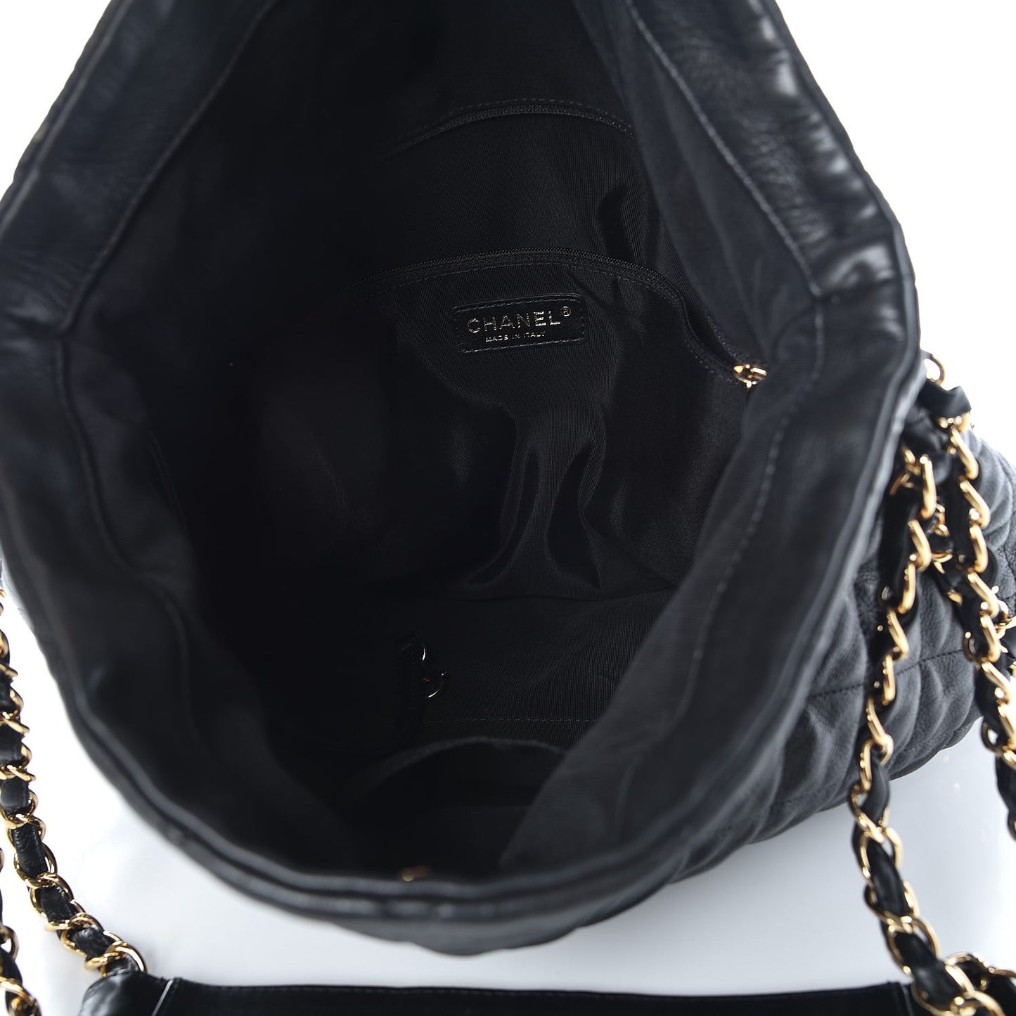 Calfskin Quilted Large Chain Me Hobo Black