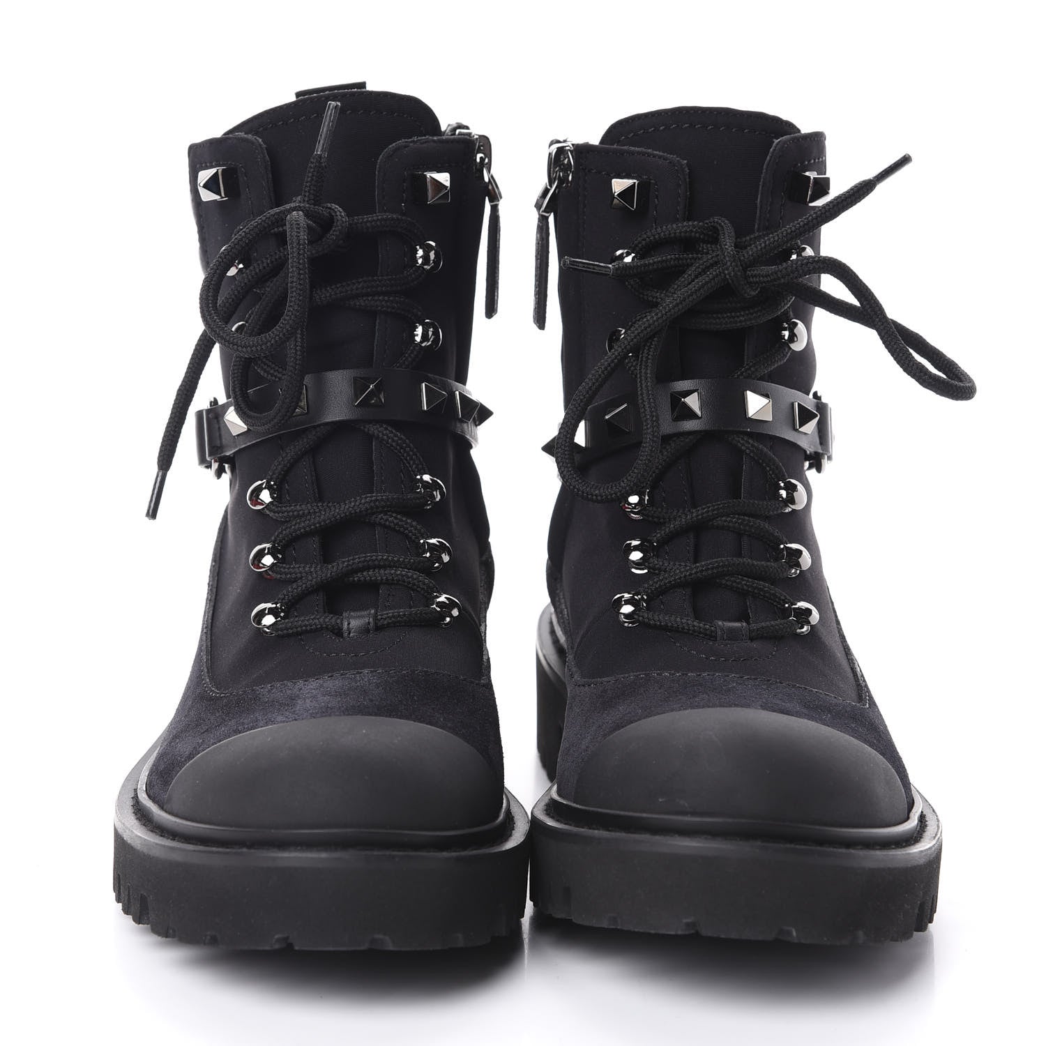 Valentino Garavani Suede Rockstud Cap Toe Combat Boots 35.5 Black 2 of 7