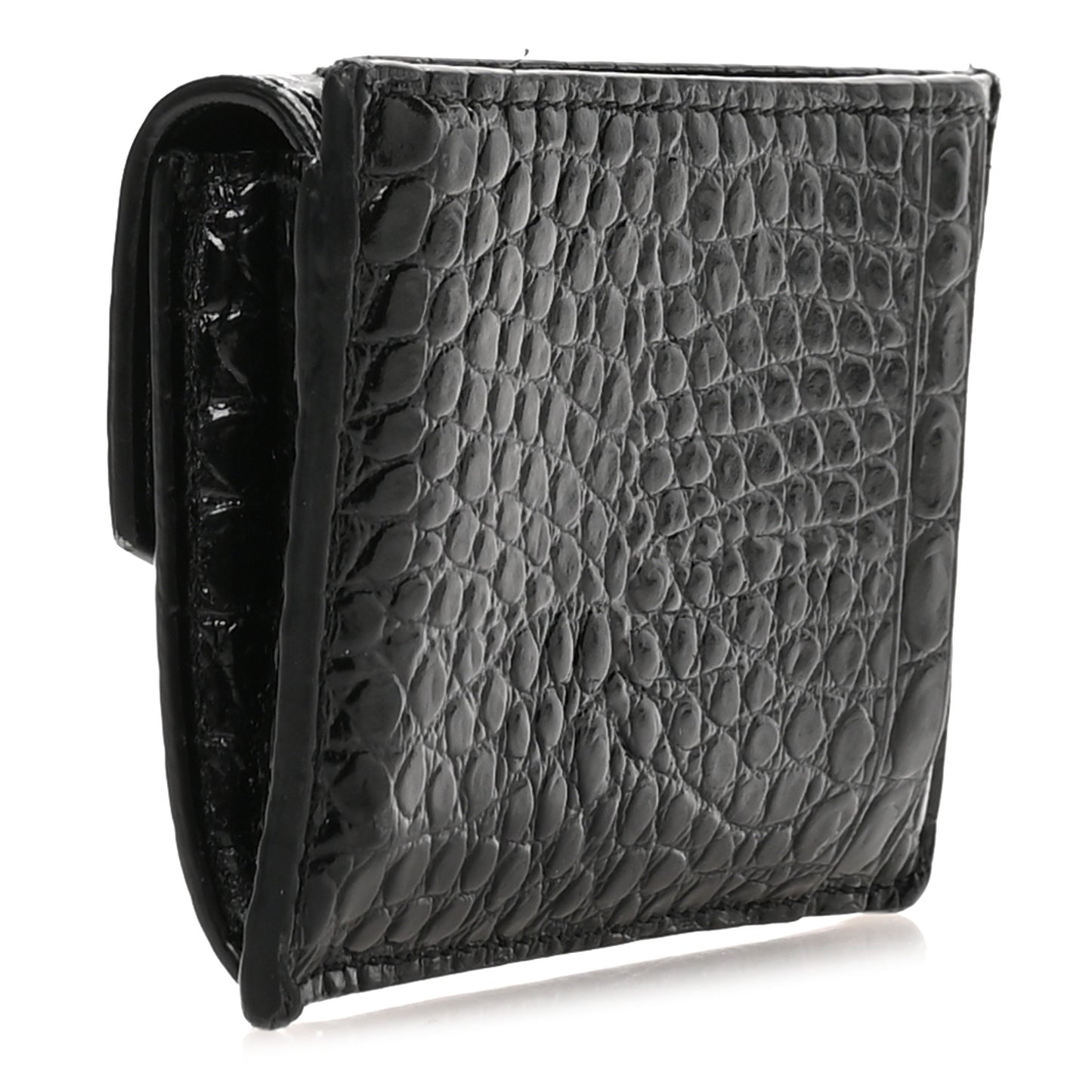 Calfskin Crocodile Embossed Uptown Monogram Card Case Black