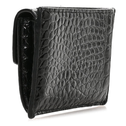 Saint Laurent Calfskin Crocodile Embossed Uptown Monogram Card Case Black 3 of 7
