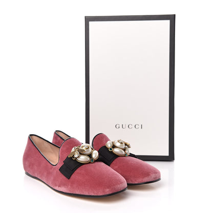Gucci Velvet Etoile Pearl Embellished Loafers 40 Tibet Red 9 of 9