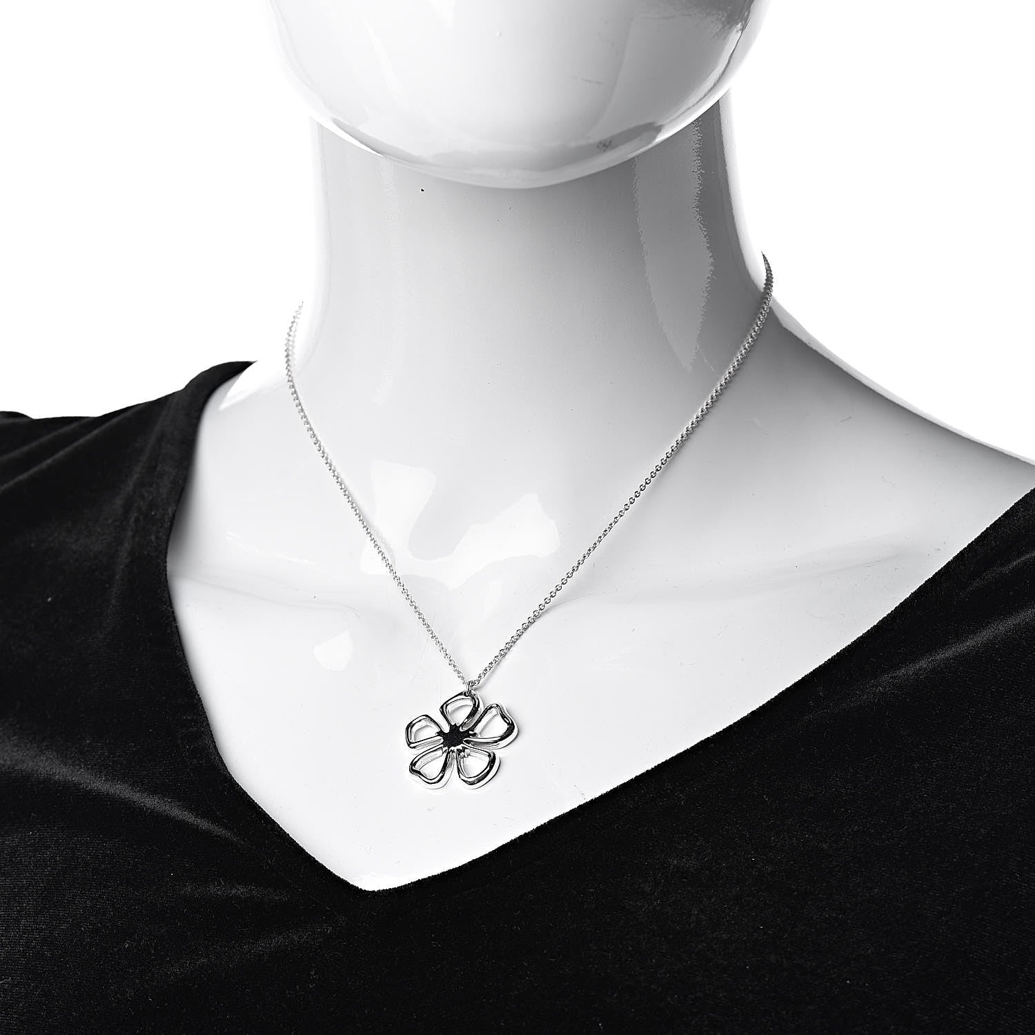 Tiffany Sterling Silver Open Flower Pendant Necklace 2 of 5