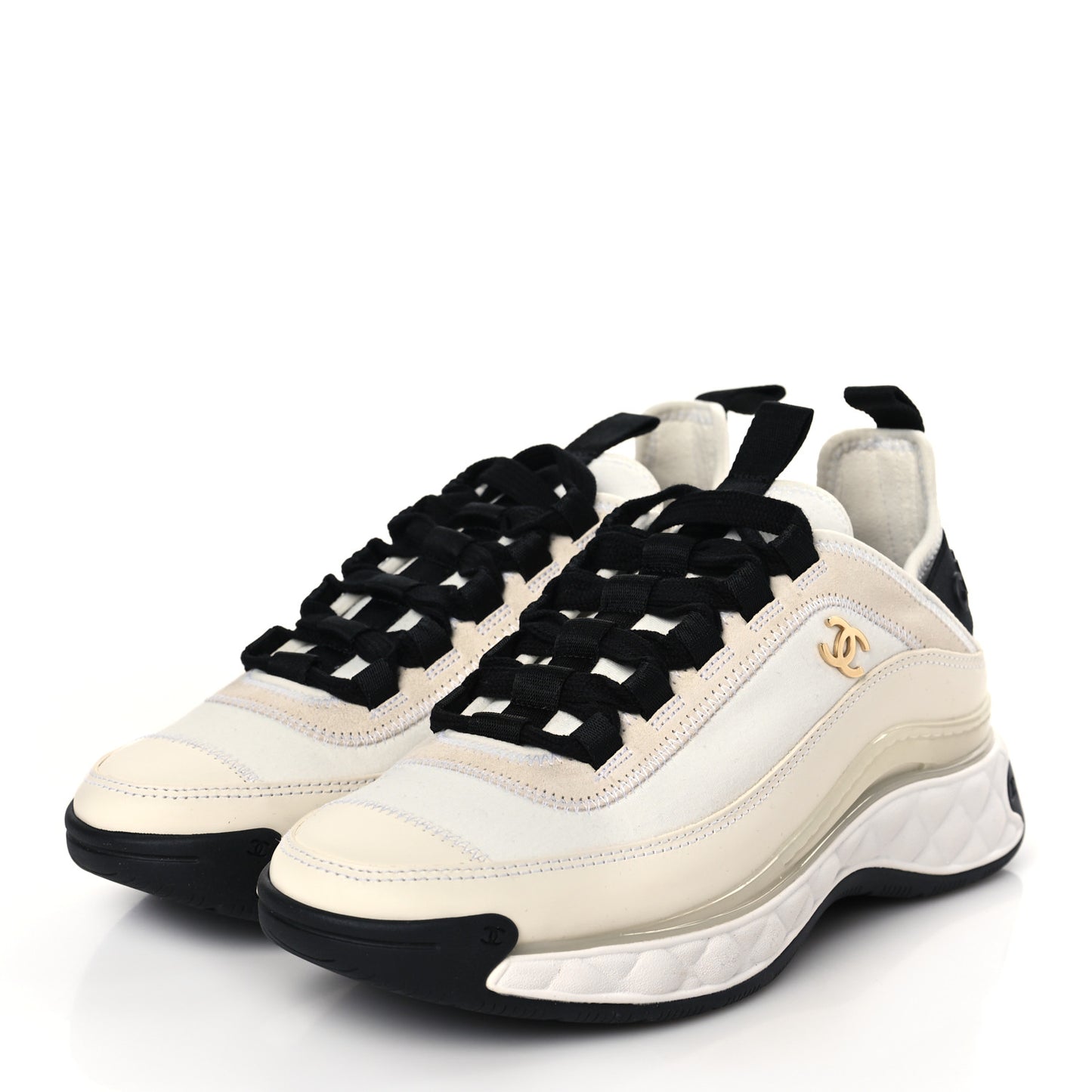 Velvet Calfskin Mixed Fibers CC Sneakers 37 Ivory Black