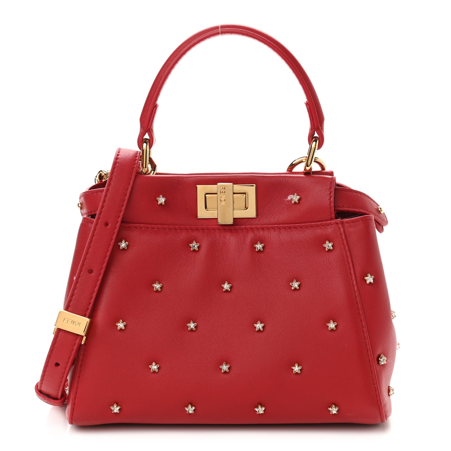 Fendi Nappa Crystal Stars Studded XS Peekaboo Iconic Satchel Fragola 1 of 10