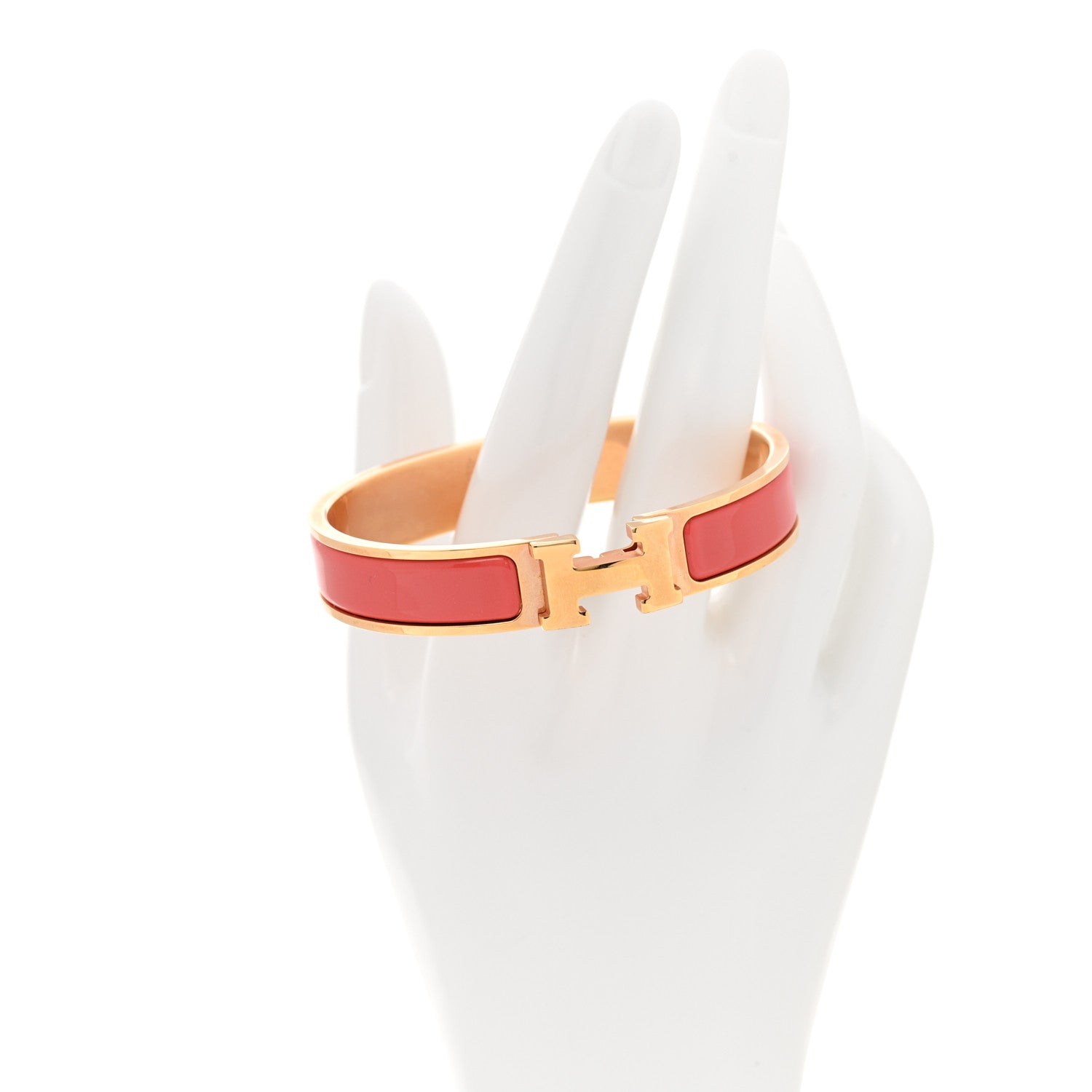 Hermes Enamel Narrow Clic Clac H Bracelet PM Rouge Corail 2 of 5