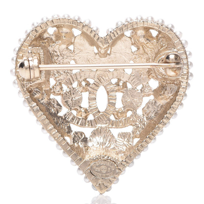 Chanel Crystal Pearl CC Heart Brooch Gold Green Purple 3 of 5
