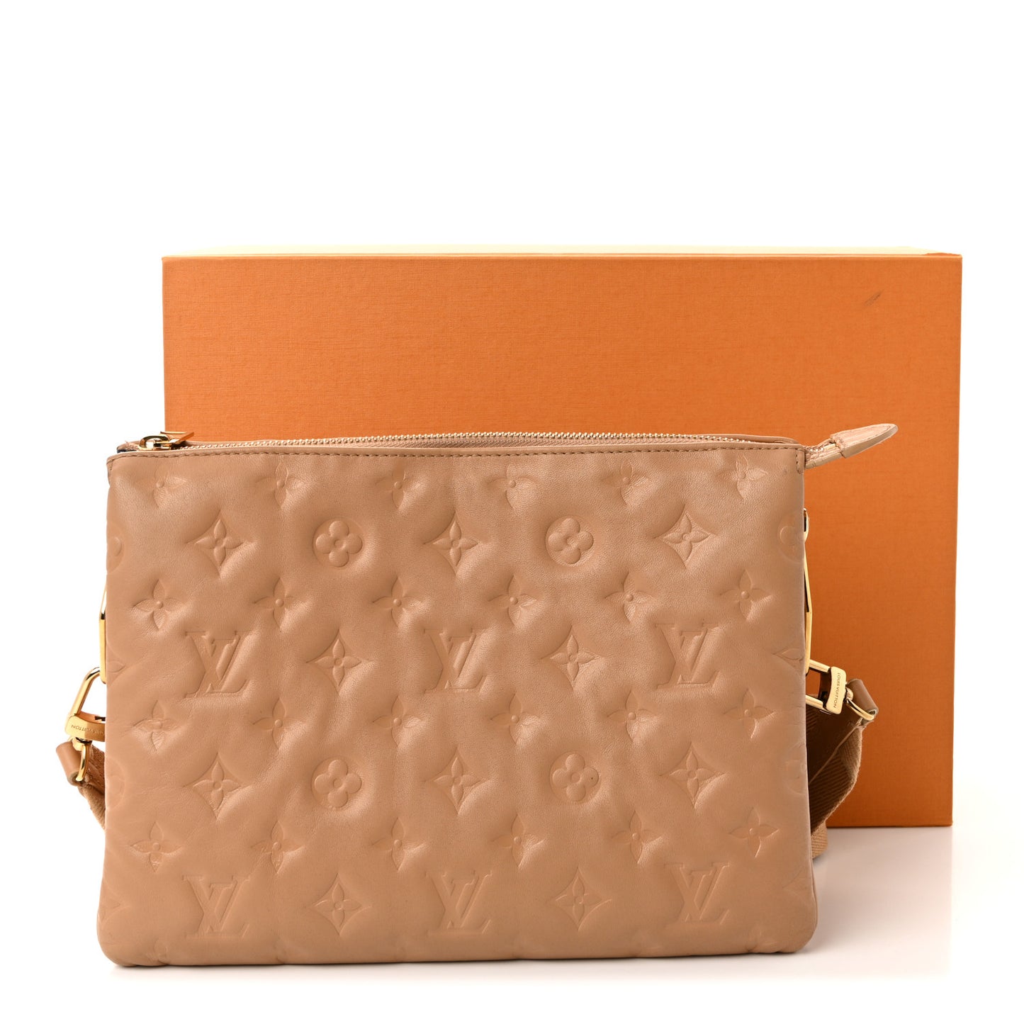 Lambskin Embossed Monogram Coussin PM Camel
