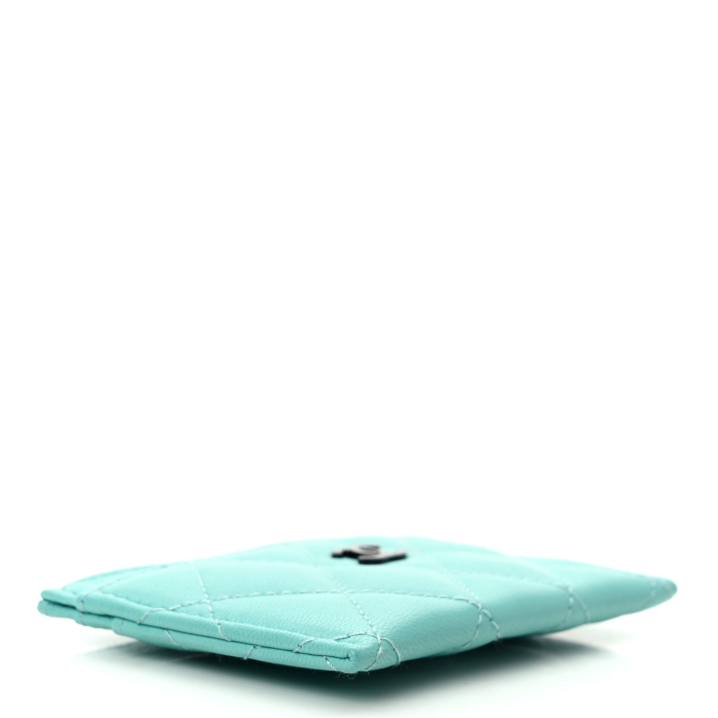 Lambskin Quilted Card Holder Turquoise