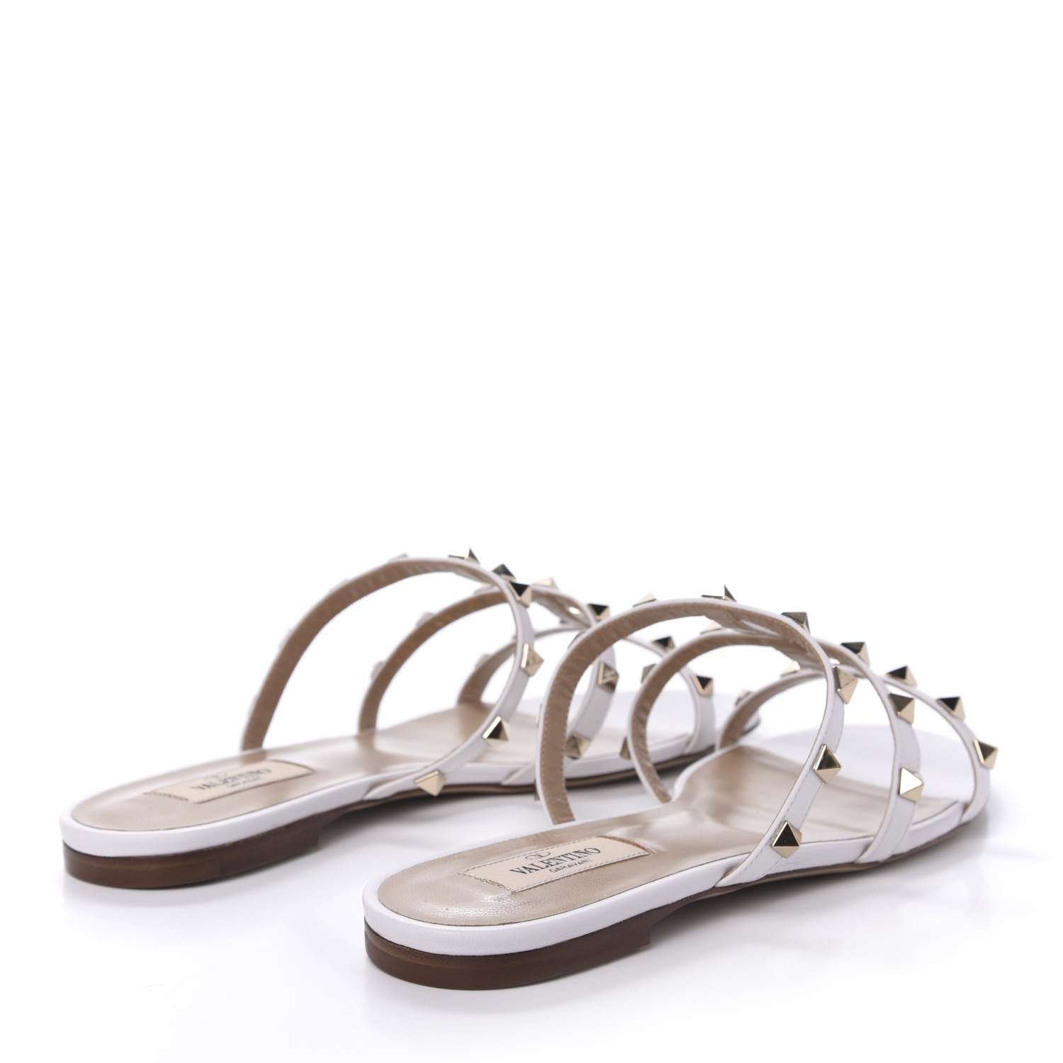 Valentino Garavani Calfskin Rockstud Caged Flat Slide Sandals 39.5 White 4 of 9