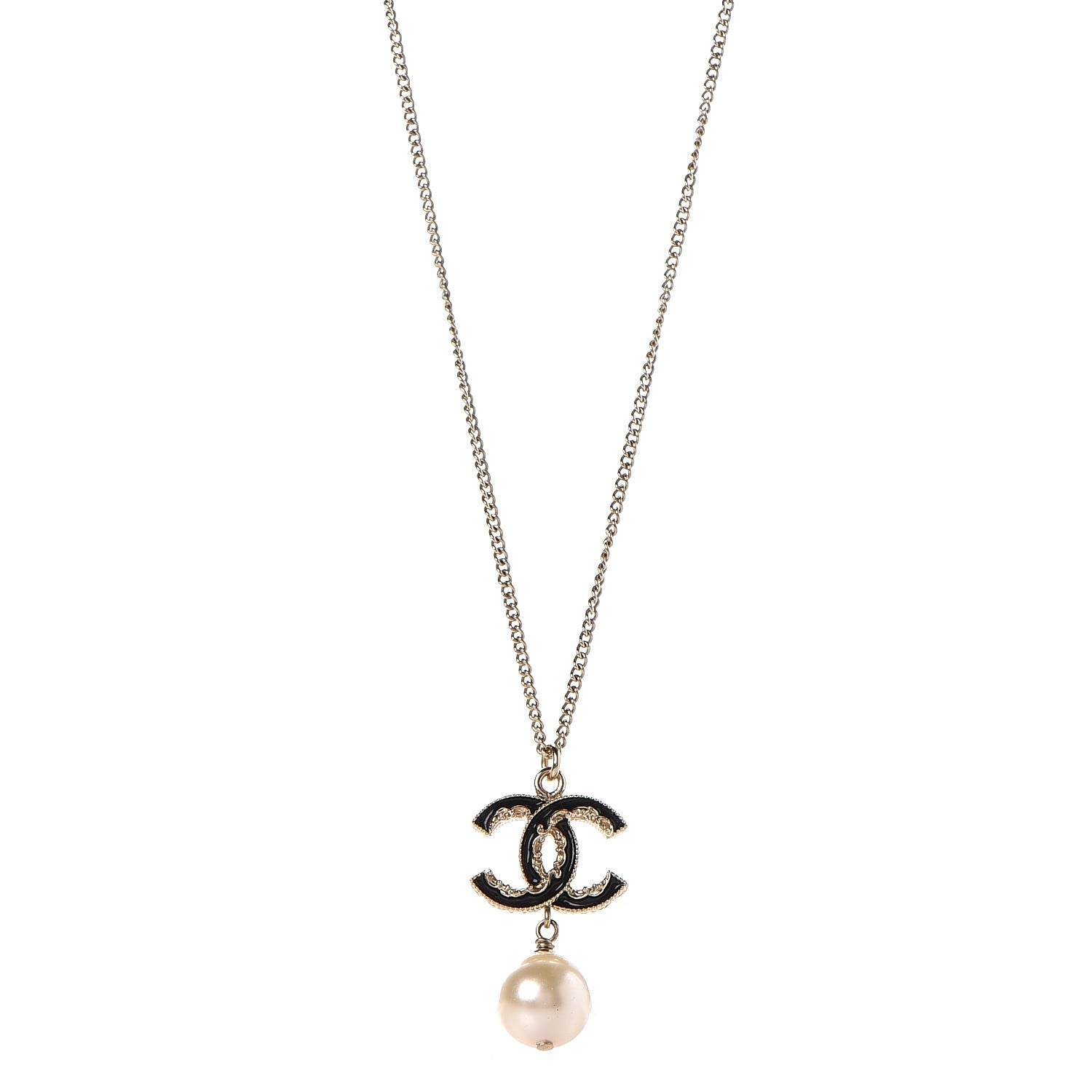 Chanel Enamel CC Baroque Pearl Drop Necklace Black Gold 1 of 6