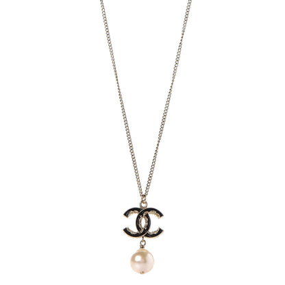 Chanel Enamel CC Baroque Pearl Drop Necklace Black Gold 1 of 6