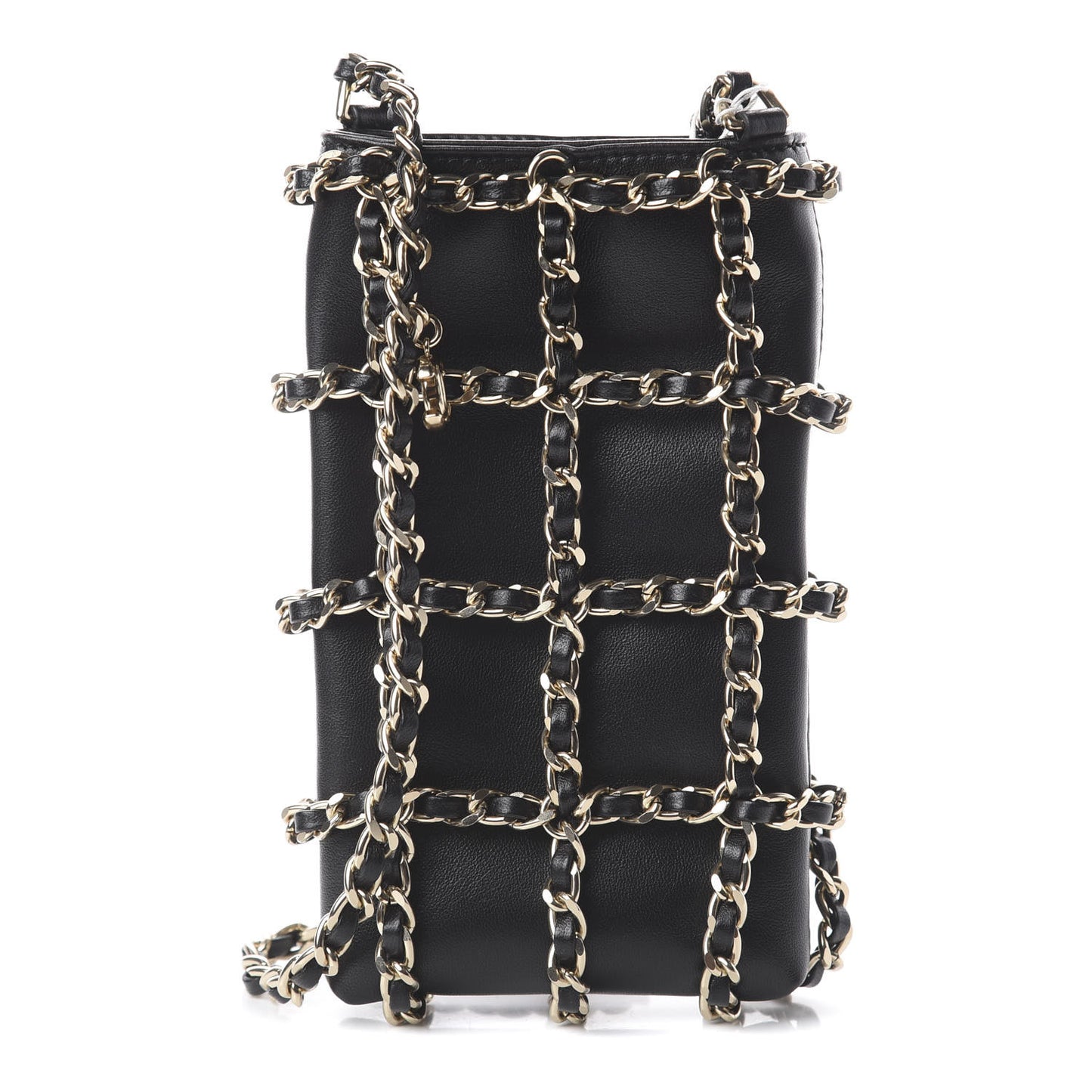 Lambskin Tech Me Out Clutch With Chain Black