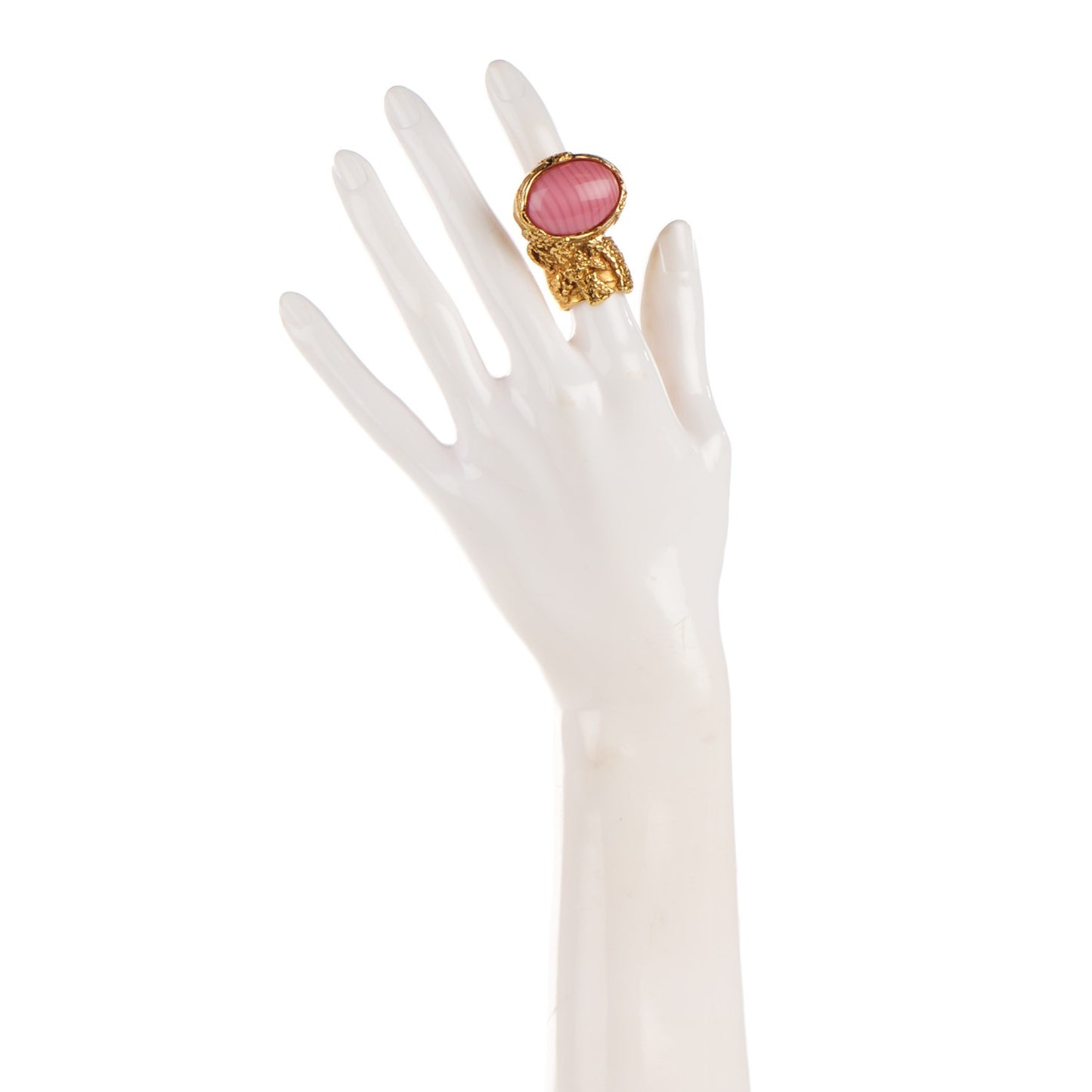 Glass Cabochon Arty Ovale Ring 4.5 Gold Pink