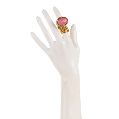Saint Laurent Glass Cabochon Arty Ovale Ring 4.5 Gold Pink 2 of 4