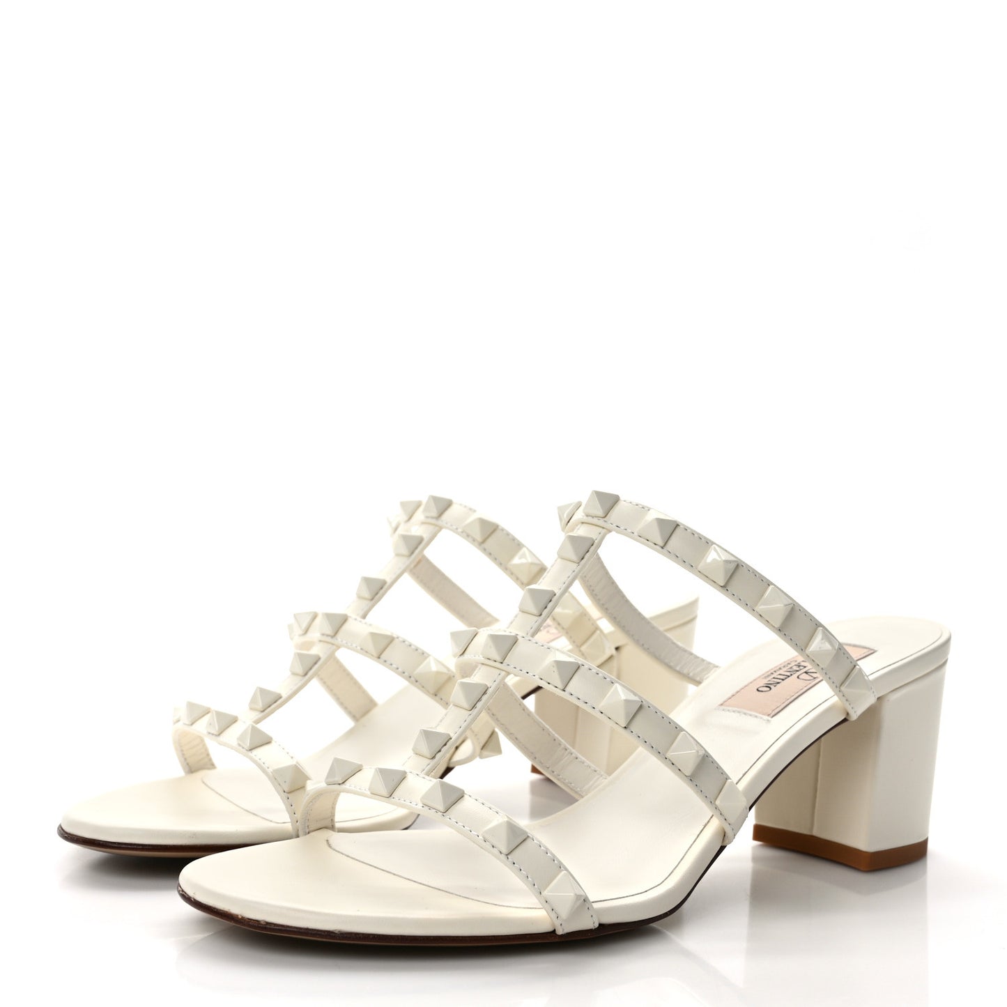 VALENTINO GARAVANI Calfskin Nappa Rockstud 60mm Caged Slide Sandals 37 Light Ivory