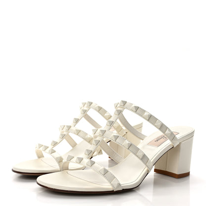 Valentino Garavani VALENTINO GARAVANI Calfskin Nappa Rockstud 60mm Caged Slide Sandals 37 Light Ivory 3 of 9