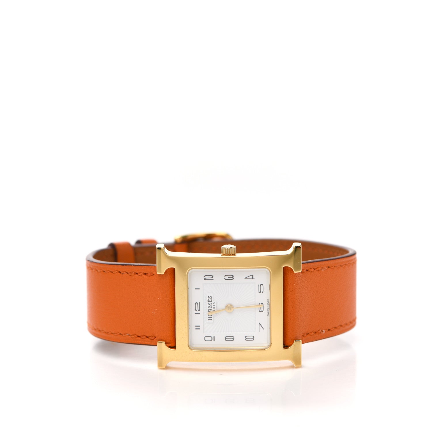 Hermes Stainless Steel Swift 21mm Heure H Hour Quartz Watch Orange 2 of 5