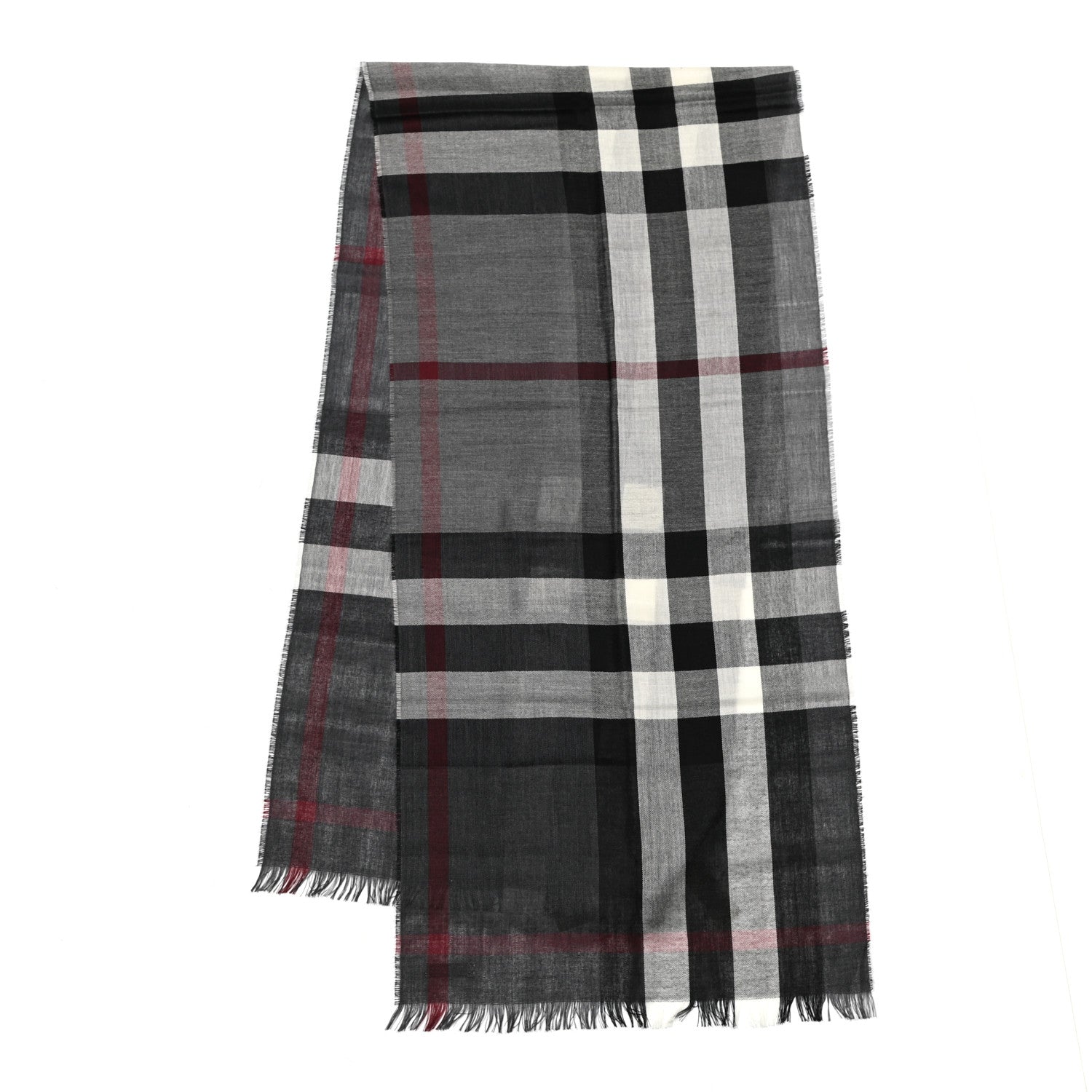 Burberry Wool Cashmere Tonal Lightweight Check Scarf Charcoal 2 of 5