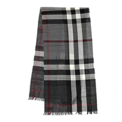 Burberry Wool Cashmere Tonal Lightweight Check Scarf Charcoal 2 of 5