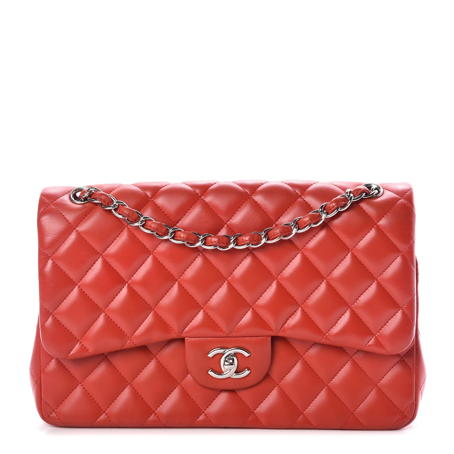 Lambskin Quilted Jumbo Double Flap Red