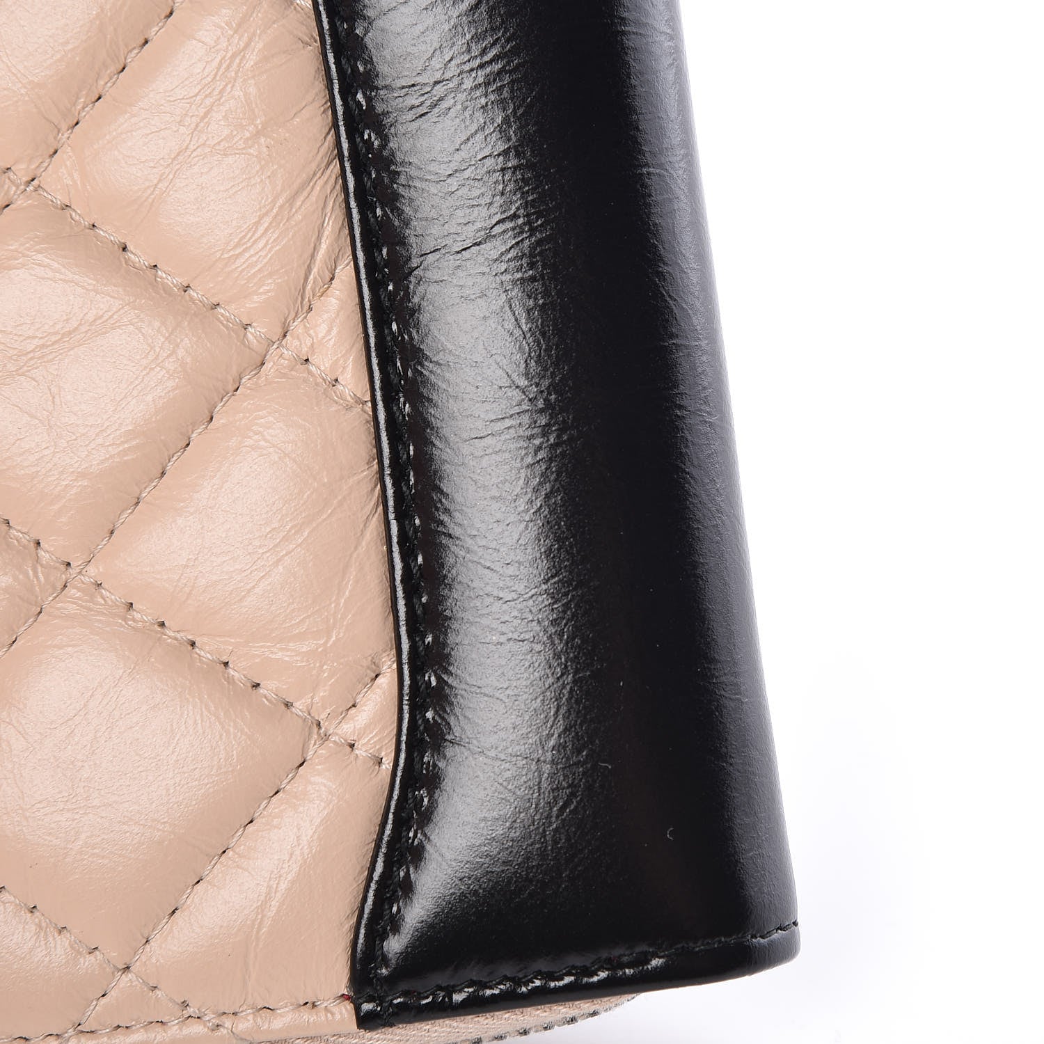 Chanel Aged Calfskin Quilted Gabrielle Zip Around Coin Purse Wallet Beige Black 13 of 15