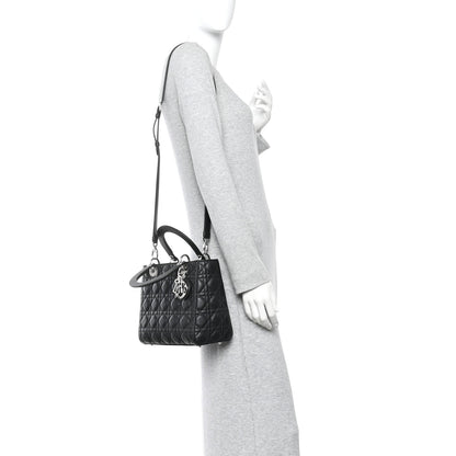 Christian Dior Grained Calfskin Cannage Medium Lady Dior Black 2 of 10