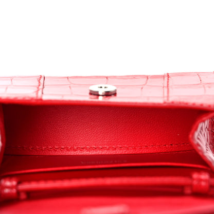 Balenciaga Shiny Calfskin Tonal B Crocodile Embossed Hourglass Top Handle Bag Mini Bright Red 5 of 9