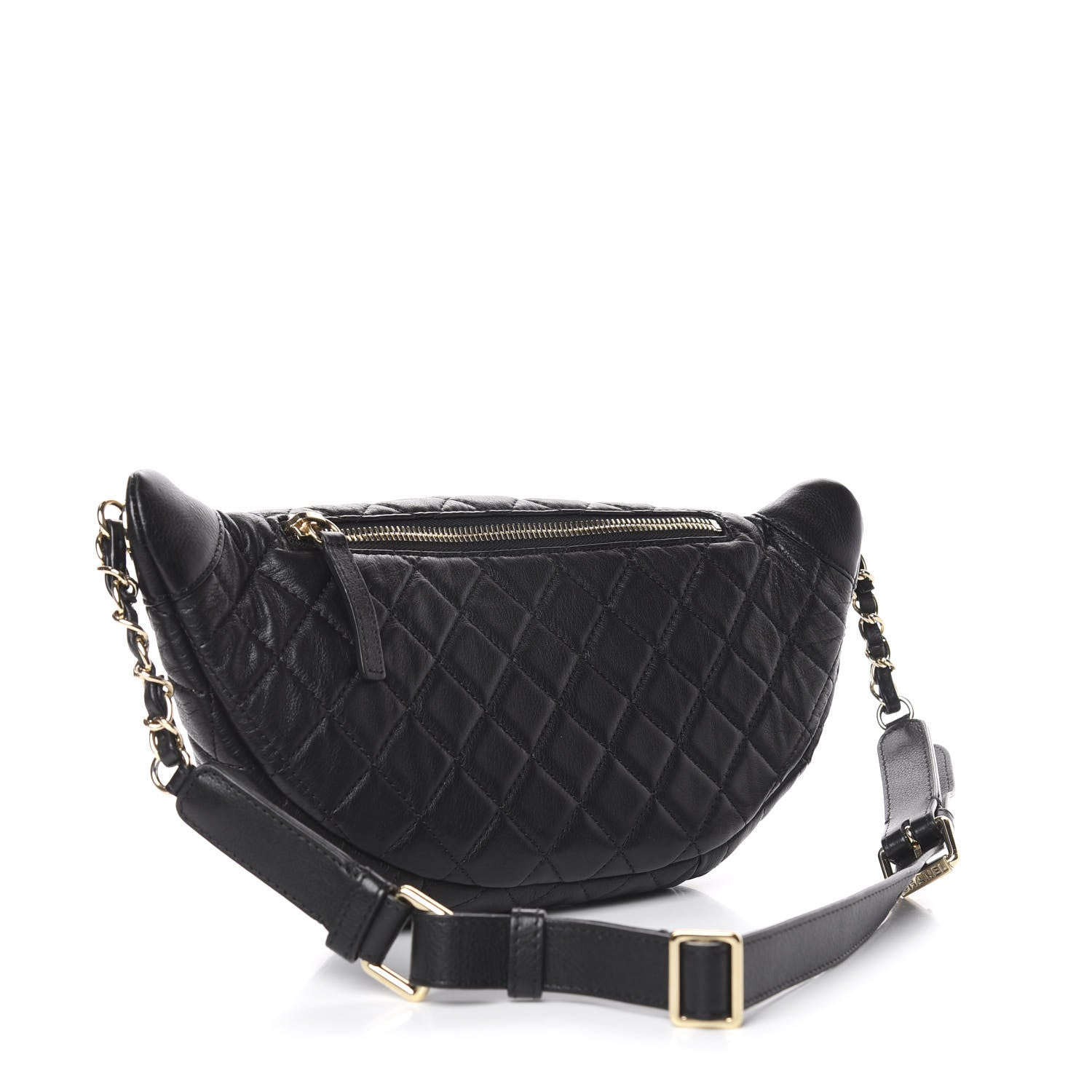 Chanel Lambskin Quilted Banane Waist Bag Fanny Pack Black 2 of 8