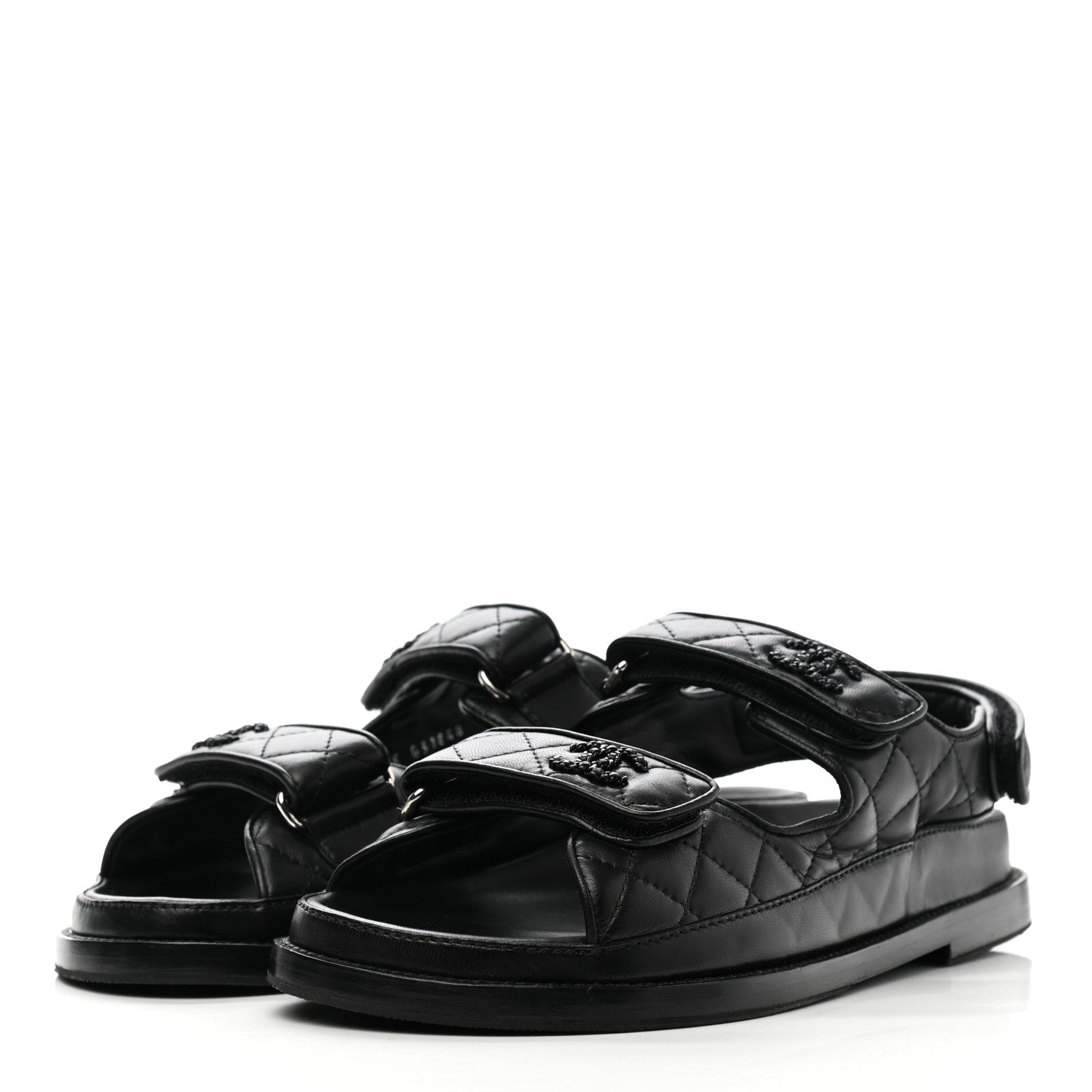 Chanel Lambskin Velcro Dad Sandals 38 Black 3 of 9